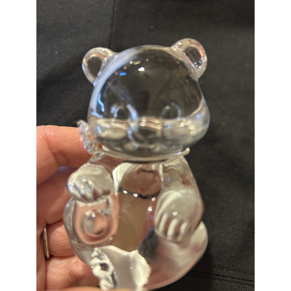 Fenton Art Glass Sept Birthstone Bear Clear Figurine Colored Heart Handmade USA